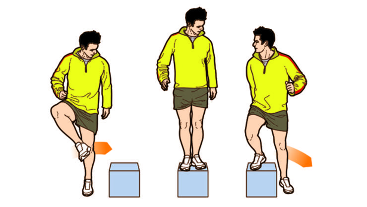  بالا رفتن از پله‌ کناری که منجر به حفظ توازن مناسب زانوها و پاها پس از انجام عمل جراحی است؛ در این تمرین، زانوی مشکل‌دار را از آخرین انگشت پای دیگر، فراتر نبرید.